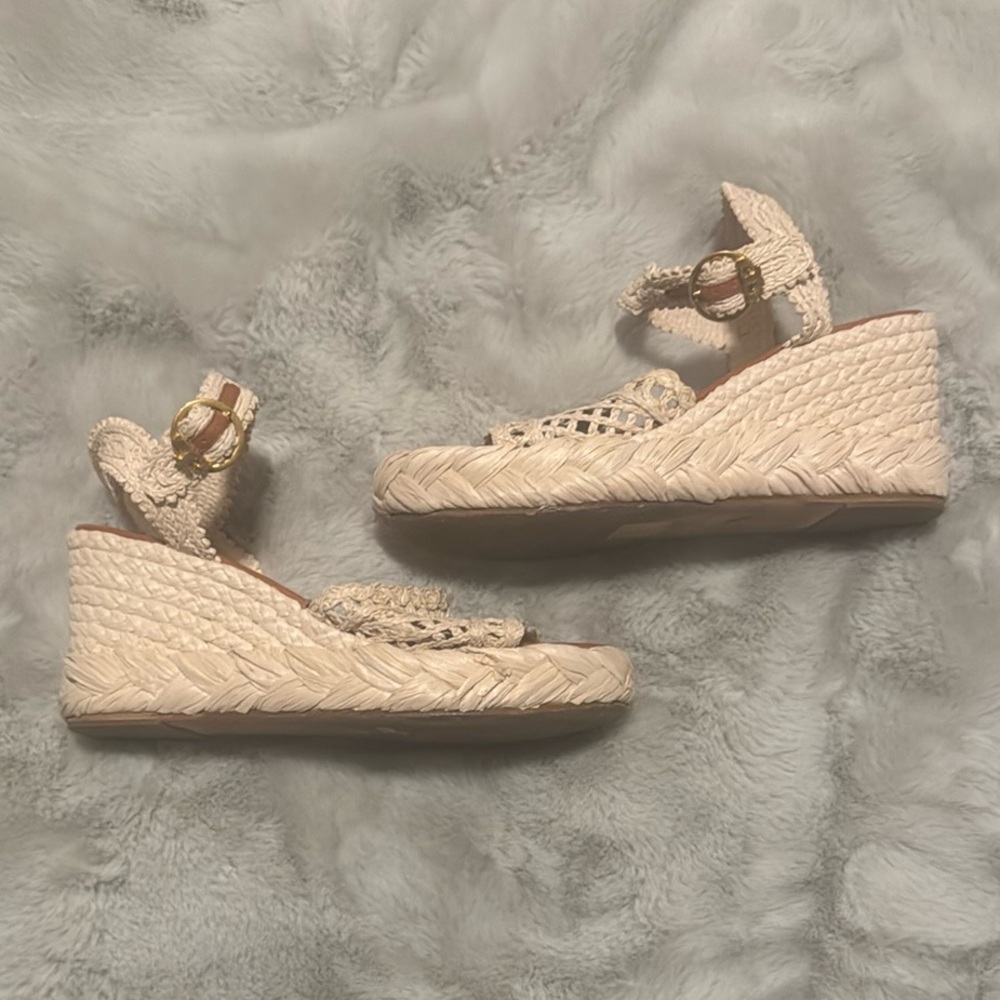 Tory Burch Nude Wedge straw with Ankle Strap